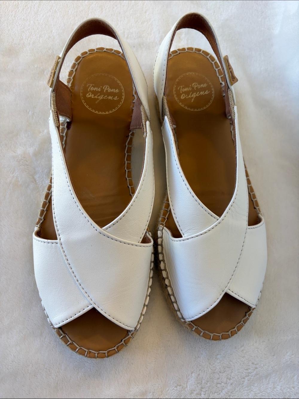 Toni Pons Women’s White Leather Slingback Espadrille Sandals - Picture 2 of 8